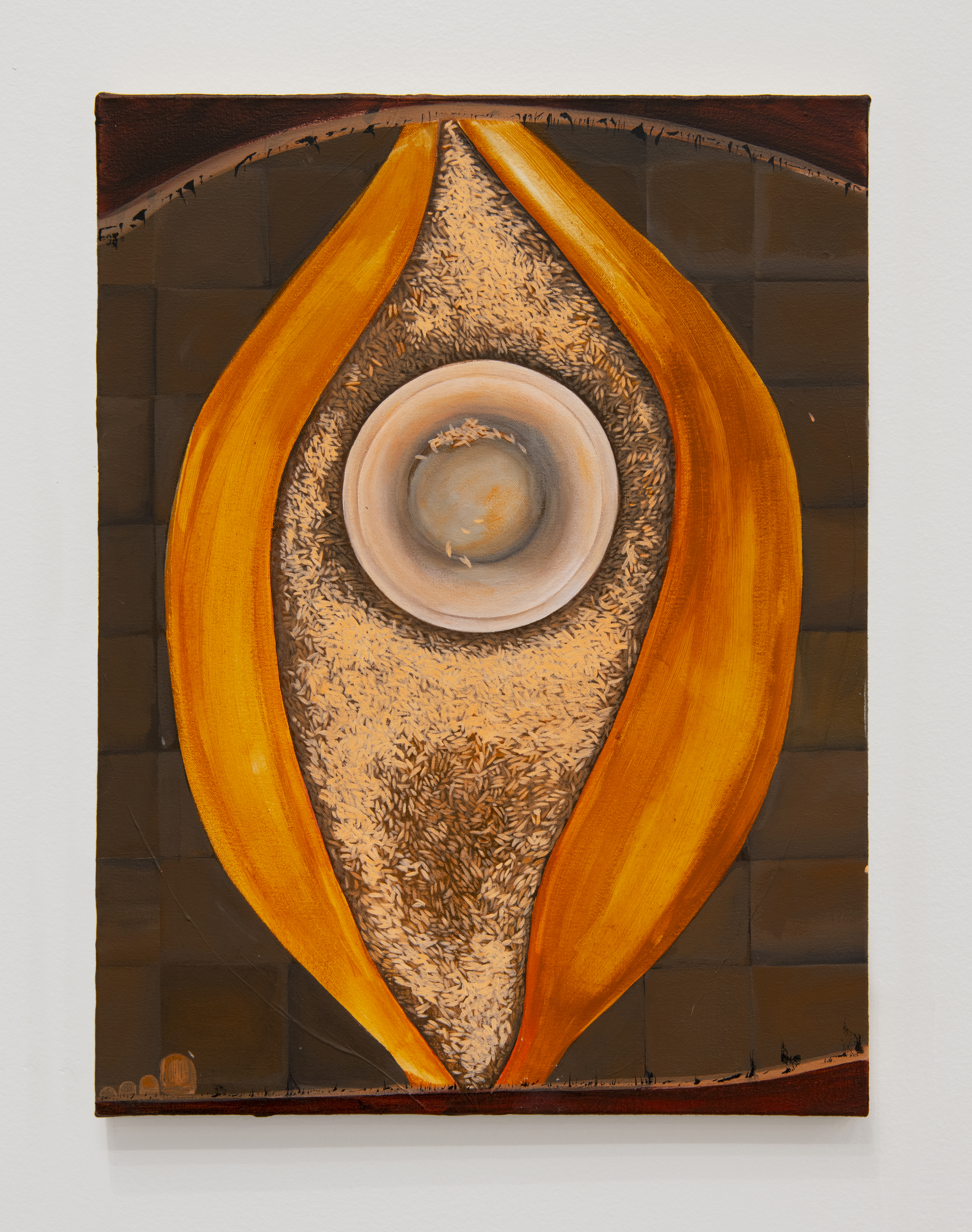SARA RAHMANIAN, A pack of rice, 2024, acrylic on canvas, 24 x 18 inches