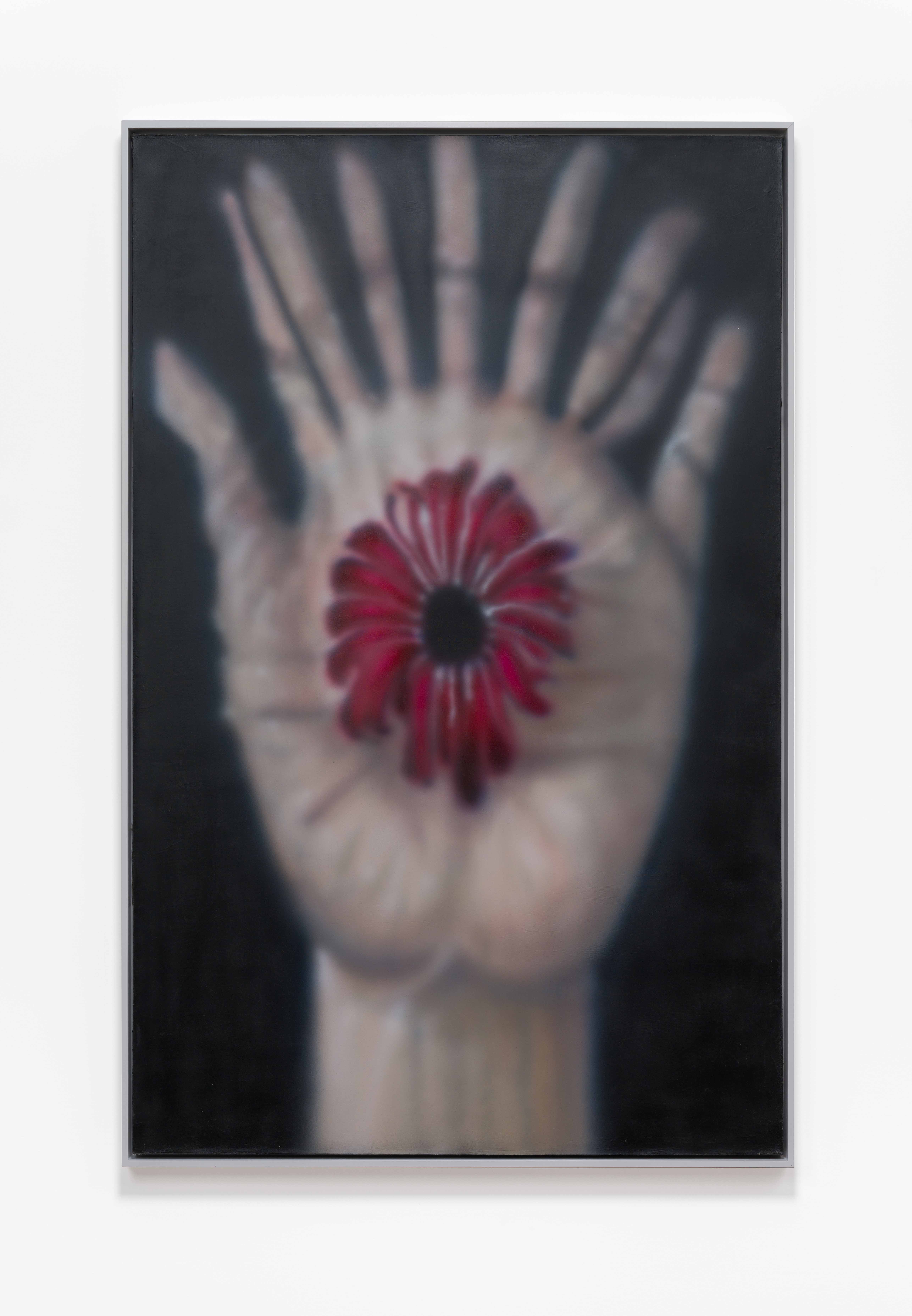 Morgan Buck, Single Entity Hand and Flower Hybrid #1, 2023, acrylic on canvas, 36 1/4 x 57 1/8 inches