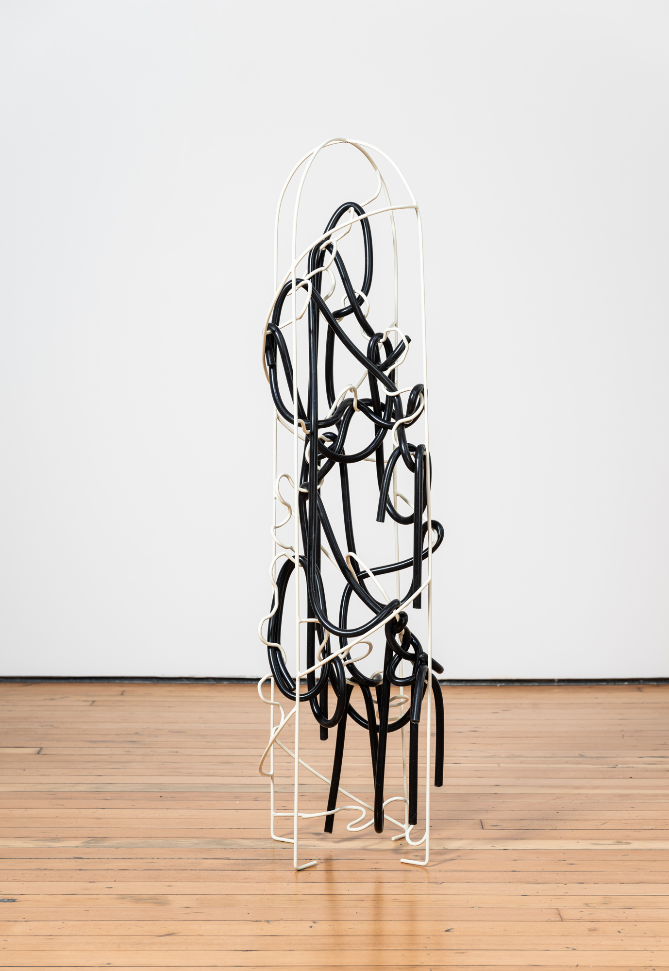 Isabel Yellin, spatial concept, 2023, Powder coated steel, silicone, 53 x 6 x 6 inches